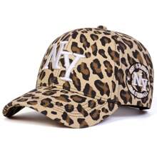 1pc Women's Leopard Print Baseball Cap NY Logo, New York, Outdoor Adjustable Sun Protection Casual Hat, Suitable For Spring, Autumn Trips, Beach, Party