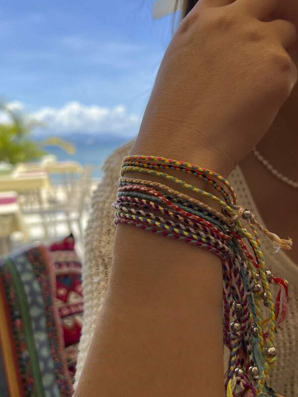 12 Piezas Pulsera Trenzada Ajustable Elegante Y Colorido