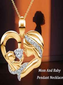 1 Stück Persönlichkeit Stil light luxury Design Kreativ Hochwertig Allround Strass-besetzter Mutterhalskette mit Herz-Anhänger und Baby, Schlüsselbein-Kette zum täglichen Tragen, Muttertags-/Valentinstags-Geschenk für Frauen