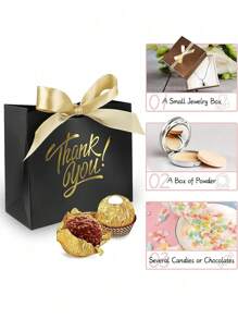 10pcs Small Thank You Gift Bags, Party Favor Bags Boxes With Bow Ribbon, Small Paper Gift Bags With Gold Foil Printed, Mini Candy Treat Bags For Birthday Wedding Party Holiday