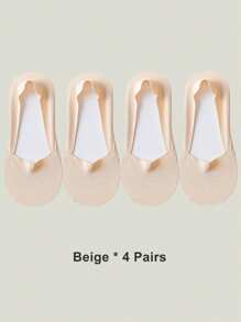1/4/8 Pairs Women's Big Size Available Soft Nylon Solid Bottom Low Cup Invisible No Show Socks With Non-Slip Gel Heel, Suitable For Daily Use