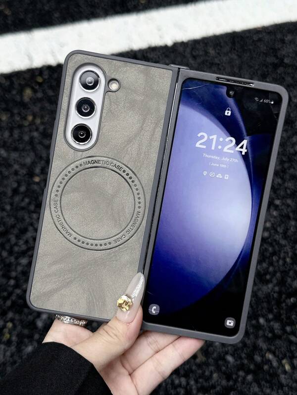 1 pieza Funda magnética, con soporte para carga inalámbrica, textura de oveja, compatible con Galaxy Z Fold6/5, Galaxy Z Flip6/5 Estuches para teléfonos plegables, estuches para teléfonos inteligentes, estuches Galaxy