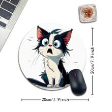 1pc Cute Cat Pattern Circular Mouse Pad With Slip-Resistant Rubber Base, Suitable For Office, Home, Study And Gaming For Boys And Girls
