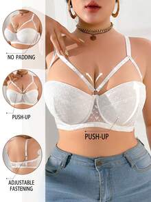 Lingerie confortable à empiècement en dentelle avec fermeture à crochet avant pour femmes grande taille - Blanc - Voir 3