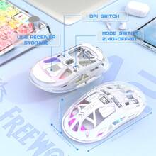 FREEWOLF X ZIYOU LANG A2 透明无线游戏鼠标，带电量显示，蓝牙/2.4G 无线电脑鼠标，3D RGB 背光，500 万次点击寿命，PixArt 3212 芯片，最高 4000 DPI