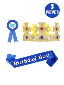 Set de 3/1 pieza Tirantes de cumpleaños feliz, insignia de niño y niña, gorro de rey, decoración de fiesta de cumpleaños de princesa, perfecto para fiestas de cumpleaños de niños y niñas, regalo ideal para fiestas de cumpleaños