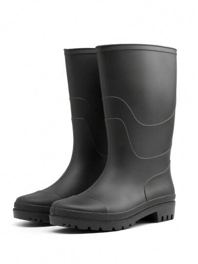 1 Pair Men's Mid-Calf Rain Boots, PVC One-Piece Slip-Resistant Rain Shoes For Fishing, Outdoor, Commuting, Waterproof Galoshes