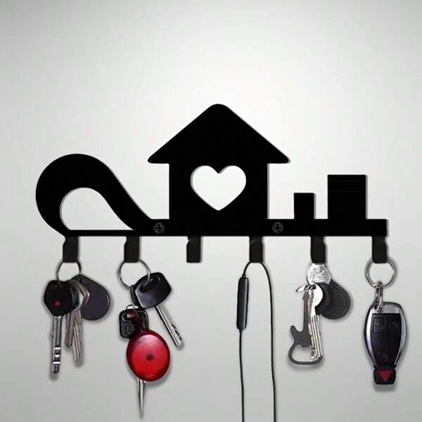 1 pieza Soporte de pared para llaves con forma de corazón de metal - Organizador decorativo y elegante para llaves, abrigos, sombreros, toallas, paraguas y bolsas - Fácil instalación, diseño de metal, adecuado para cocina, baño, garaje y entrada
