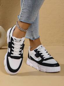 Women's White Sneakers, Canvas Casual Shoes, Thick Sole Influencer Style, Anti-Slip, Platform, Leather Upper, Student - White - View 4