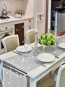1 Pieza Camino de mesa de fiesta de discoteca, Cubierta de mesa con lentejuelas brillantes, Caminos de mesa con lentejuelas de hoja de plata, Decoración de fiesta brillante para cumpleaños, Decoración de boda, Camino de mesa de boda, Forma rectangular con diseño a cuadros con acabado espejado, Decoraciones de mesa de fiesta de bola de discoteca, Comedor al aire libre, Decoración del hogar