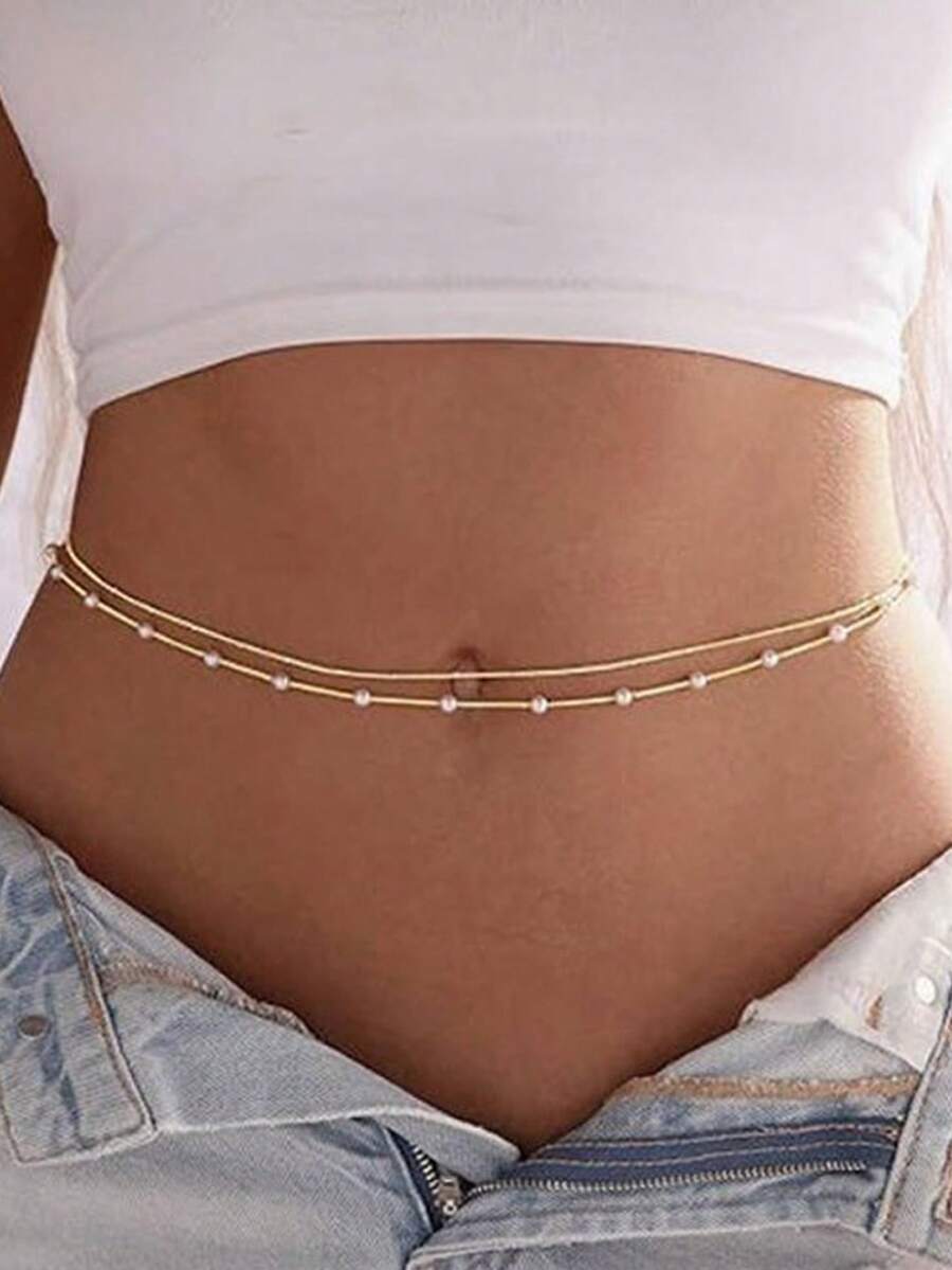 1pc Gilded Body Chain, Elegant Boho Style Multi-Layer Beach Waist Chain, Adjustable Bikini Belly Chain, Sexy Jewelry Accessory For Women - A Waist Chain - View 1