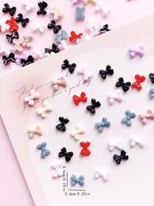 100 piezas de mini lazos para decoración de uñas, adecuados para primavera & verano, delicados & exquisitos, se pueden usar como decoración de uñas, joyería de uñas estilo japonés DIY, accesorios para uñas, mezcla de colores aleatorios, suministros para arte de uñas, gemas para uñas, dijes para uñas - Multicolor - Ver 4