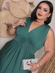 Long Plus Size Dress Lined Party Wedding Bridesmaid Guest Events Cheap - 墨綠色 - 查看 5