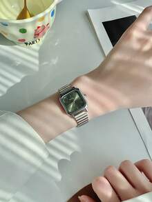 1 pieza Reloj de mujer de acero inoxidable plateado cuadrado clásico y elegante con movimiento de cuarzo. Esfera multicolor apto para uso diario. Como regalo para estudiantes - Unitalla - Ver 13