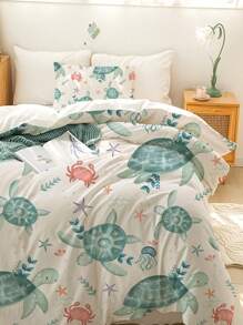 3pcs Turtle Print Bedding Set, Soft Comfortable Comforter Cover, For Bedroom, Guest Room (1*Comforter Cover + 2*Pillowcases, Without Core)
