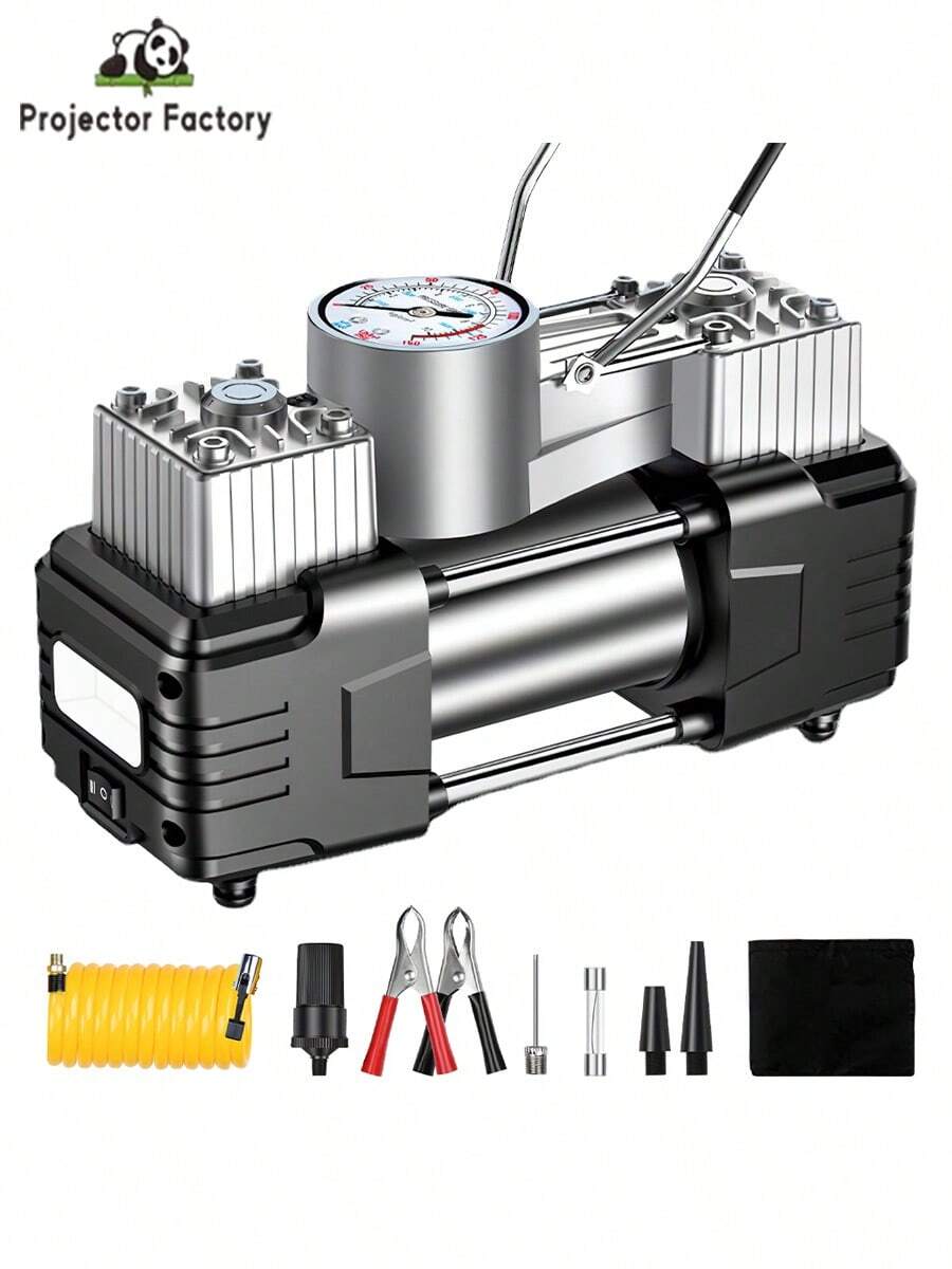 LIPETY Two-Cylinder Air Compressor With Pressure Gauge, Analog, 12 V, LED Lighting, Double Cylinder And Basic Tool For Pickup, SUV, Sedan, Crossover And Minivan