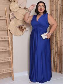 Long Plus Size Dress Lined Party Wedding Bridesmaid Guest Events Cheap - 寶藍色 - 查看 5