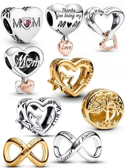 1pc Fashion Heart Engraved MOM, Golden Family Tree Beaded, "Family Is Love" Mother's Day Beaded Gift