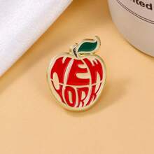 Emaille Brosche mit NY Big Apple Motiv, Apfel Mode Dekorative Broschen Ornamente Revers Tasche Abzeichen Schmuck Geschenke 2025 Neuer Stil Pin für Kleidung Taschenverschönerung Schule