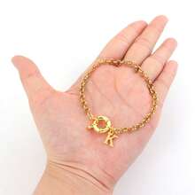 1 件装新款时尚字母吊坠圆形弹簧扣金色不锈钢链式手链女士 - 金黃色 - 查看 3