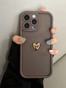 1pc Luxury Cute 3D Golden Heart Soft Phone Case, Compatible With IPhone 16 16Promax 16Pro 16plus XR 15 14 Pro Max 12 13 Pro 11, Anti-Fall Candy Color Shell Waterproof Shockproof Scratch Resistant