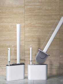 1 pièce Ensemble de brosse de toilette 2-en-1 avec support, en matériau PP, brosse de nettoyage en silicone, brosse de toilette murale avec boîte de rangement, convient pour la salle de bain et les toilettes, Fête des Mères et Pâques