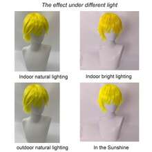 Anime Halloween Wig Yellow For Cosplay Party, Synthetic Layered Short Hair Wigs With Bangs - Yellow - View 7