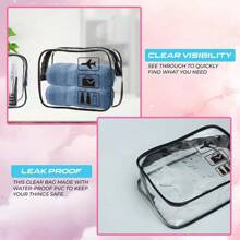 1 pieza Bolsa de tocador negra y transparente portátil, Estuche de viaje, Bolsa cosmética impermeable para avión, Bolso de viaje para hombres y mujeres para vacaciones, negocios, playa de verano, accesorios de viaje, suministros para graduación y regreso a la escuela