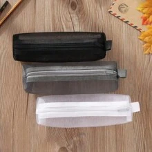 1pc Minimalist Transparent Square Grid Mesh Pencil Case, Lightweight Large Capacity Office/School Supplies Storage, Unisex Design [19*5.5*5.5cm]