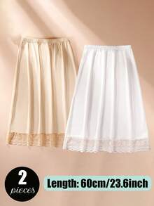 3 Pieces/2 Pieces Solid Color Length 35.4 Inches/31.5 Inches/27.6 Inches/23.6 Inches Multi Color Multi Specification Medium Long Lace Lace Lace Design Anti Glare Soft Anti-Static Inner Lining Half Waist Skirt Underskirt A-Line Hip Wrap Skirt, Suitable For Wearing In Spring, Summer And Autumn, Can Be Paired With Long Skirt To Prevent Glare. - Multicolor - View 27