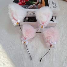 1pc New Plush Fox Ear With Bow And Bell Headband, Adorable Cat/Fox Ear Hairband,Hairband,Hair Hoop,Hair Accessories Headbands