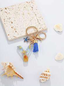 1pc A-Z English Letter Keychain, Resin Drop Glue Oceanic Elements Letter Pendant Keychain For Girls, Summer Starfish, Seashell Decor Random Color Children Bag Accessories