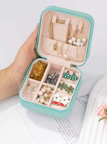 1 pieza Caja de almacenamiento de joyas en miniatura, estuche de exhibición, organizador de joyas de viaje con cremallera para aretes, collares y anillos, caja de joyas de cuero, mini almacenamiento de anillos y collares, adecuado como regalo de San Valentín, Navidad, Halloween, Año Nuevo para ella, niña, novia - Versión mejorada con función anti-polvo y anti-oxidación, caja de accesorios compacta y portátil para lápiz labial, reloj