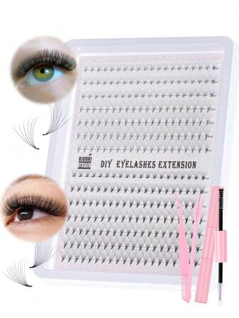 280 Cluster Individual Lash Clusters Eyelash Kit,6+10D 0.07D 8-14mm Natural Look Handmade Grafting Lash ClustersDouble Ended Mascara And Glue Fast Sticky Eyelashes Waterproof Eyelash Glue, Seal +Bond Double Headed Eyelash