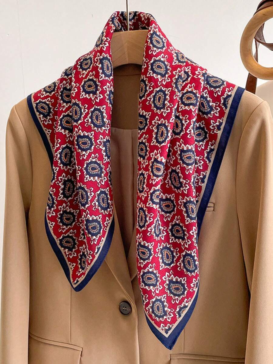 1 件法式仿丝围巾，花卉印花时尚围巾，发巾，头巾，轻便，适合女士，春夏 - 彩色 - 查看 1