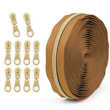 1 Set = 4.5m Zipper + 10pcs Zipper Pulls, Nylon 5 Zipper With Contrast Light Golden Teeth, Nylon Coil, For Garment & Bag - Colorblock Zipper - View 16