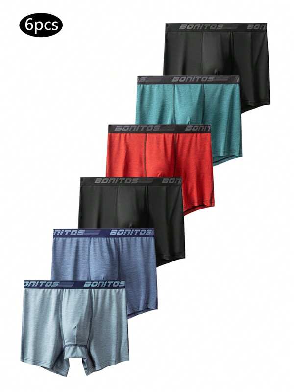 6 قطع/علبة سراويل داخلية رجالية مطبوع عليها بنمط الأحرف مقاس كبير مع إطار مرن, مقاسات من M إلى 3XL
