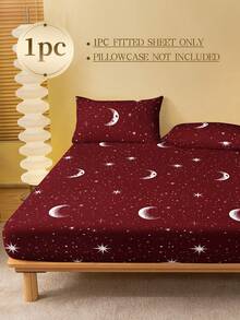 1pc Fashionable Wine Red Star & Moon Pattern Bed Skirt, Mattress Protector, Valentine's Heart Mattress Cover, Soft & Breathable, Fits Twin, Full, Queen, King Size Beds, Deep Pocket Design Up To 11.8 Inches, Wrinkle-Resistant, Improves Sleep Quality, Machine Washable. Essential For Dorm Back To School Season. - Burgundy - View 4