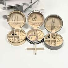 Leopard Print PU Leather Travel Jewelry Box, Bridesmaids Gift Box, Mini Circular Jewelry Storage Case, Zipper Cosmetic Organizer - Round Zipper Jewelry Box - View 10