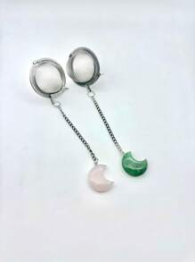 1pc 304 Stainless Steel Tea Infuser With Crystal Stone, Extended Chain Hook, Tea Ball Strainer, For Loose Leaf Tea, Spices, Condiments, Gift For Tea Lovers, Crystal Moon Decor Craft Back To School