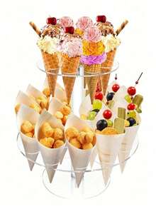 亚克力透明冰淇淋甜筒展示架，甜筒架，华夫甜筒架，甜筒架，冰淇淋架 婚礼装饰 婚礼派对用品 婚礼装饰 婚礼配件 婚礼蛋糕架 - 無色 - 查看 4