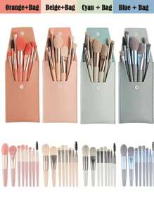 8pcs Customizable Mini Macaron Makeup Brush Set With Same Color Stylish PU Pouches - Portable, Fragrance-Free With Soft Nylon Bristles & Durable ABS Handles Includes Eyeshadow, Blush, Eyebrow, Concealer Brushes . Ideal For On-The-Go Beauty.Travel Brand Merchandise Wedding Favors