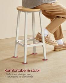 VASAGLE Barhocker, 4er Set, Barstühle, Küchenstühle mit Metallgestell, einfache Montage, mit Fußstütze, für Küche, Wohnzimmer, Esszimmer, eichenbeige-weiß - Beige - Übersicht 1