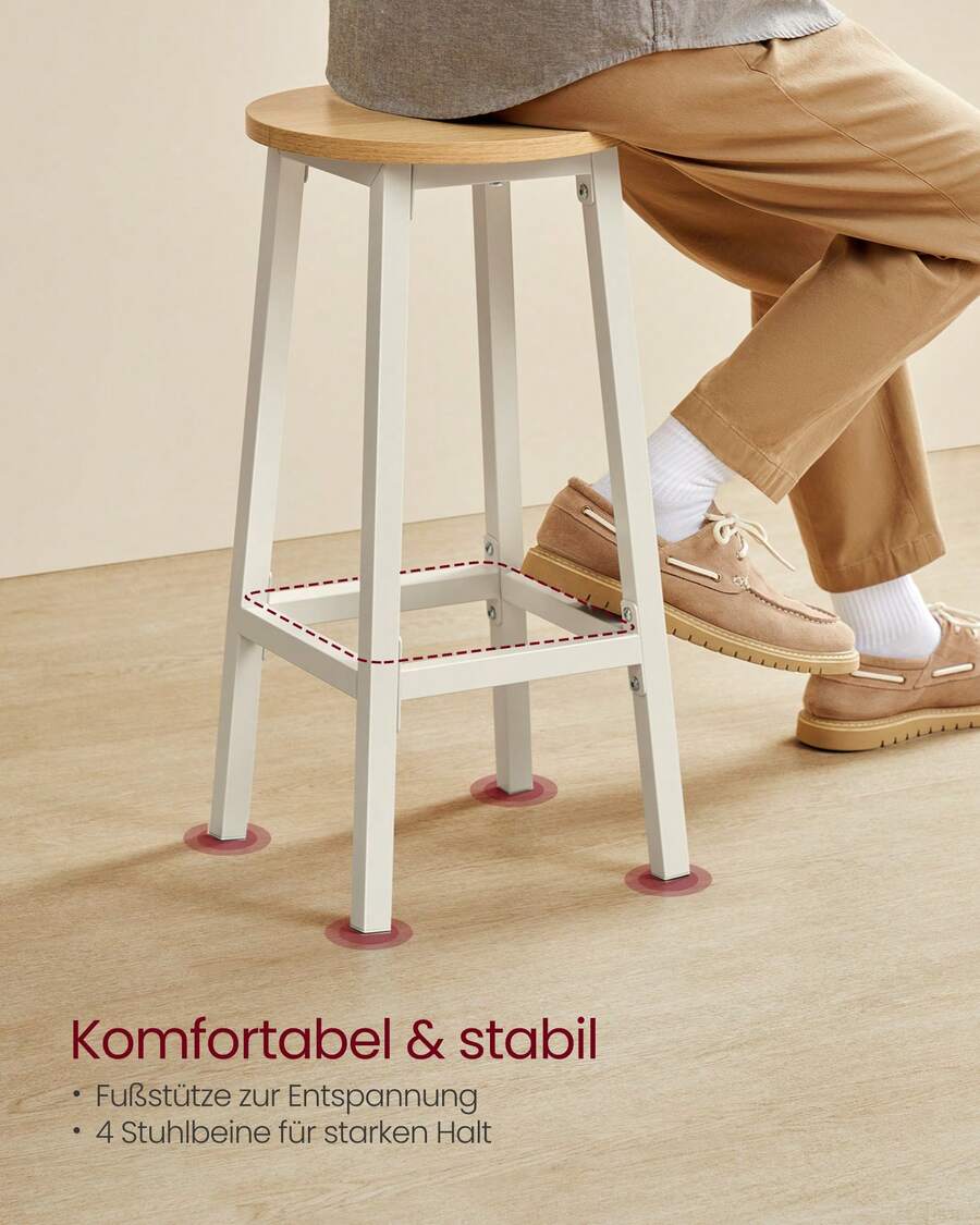 VASAGLE Barhocker, 4er Set, Barstühle, Küchenstühle mit Metallgestell, einfache Montage, mit Fußstütze, für Küche, Wohnzimmer, Esszimmer, eichenbeige-weiß - Beige - Übersicht 1