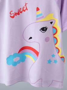 6pcs/Set Girls Short Sleeve & Shorts Sleepwear Set, Unicorn & Bunny Print, Summer Thin Pajama Set - Multicolor - View 5
