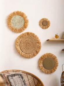 1 件手工编织壁篮，乡村波西米亚风格装饰，手工制作的藤条圆形壁篮，适用于家庭、厨房、农舍、桌子、客厅装饰，独特的墙壁艺术 - 組合款 - 查看 6