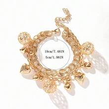1 Pc Multi-Layer Bracelet With Diamond Ball, Heart And Chain Charms - Yellow Gold - View 5