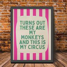 1 件，无框架，原来这些是我的猴子明亮的粉红色和奶油色条纹与青色，有趣的帆布画墙面装饰，家庭卧室厨房客厅浴室，酒店咖啡厅办公室房间装饰艺术品帆布墙艺术海报 - 彩色 - 查看 2