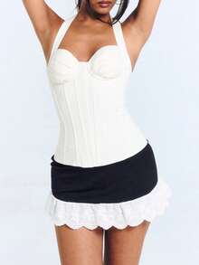 Women Sexy Skirt Ruched Bodycon Double Layer Club Skirt Lettuce Trim Skirt Office Skirt Mini Skirt - 白色 - 查看 7