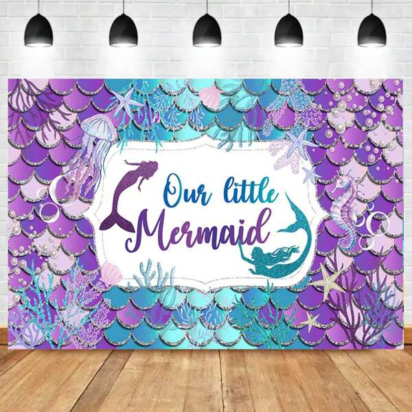 Mermaid Theme Birthday Party Photo Booth Backdrop Scenery Decorations Banner Studio Props